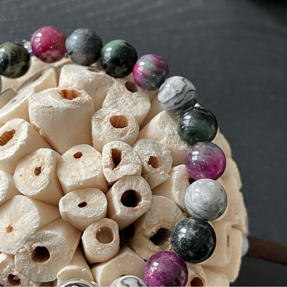 Natural 8mm Stone Bracelet 7 Inch - Jasper & Tourmaline - Picture 4 of 11